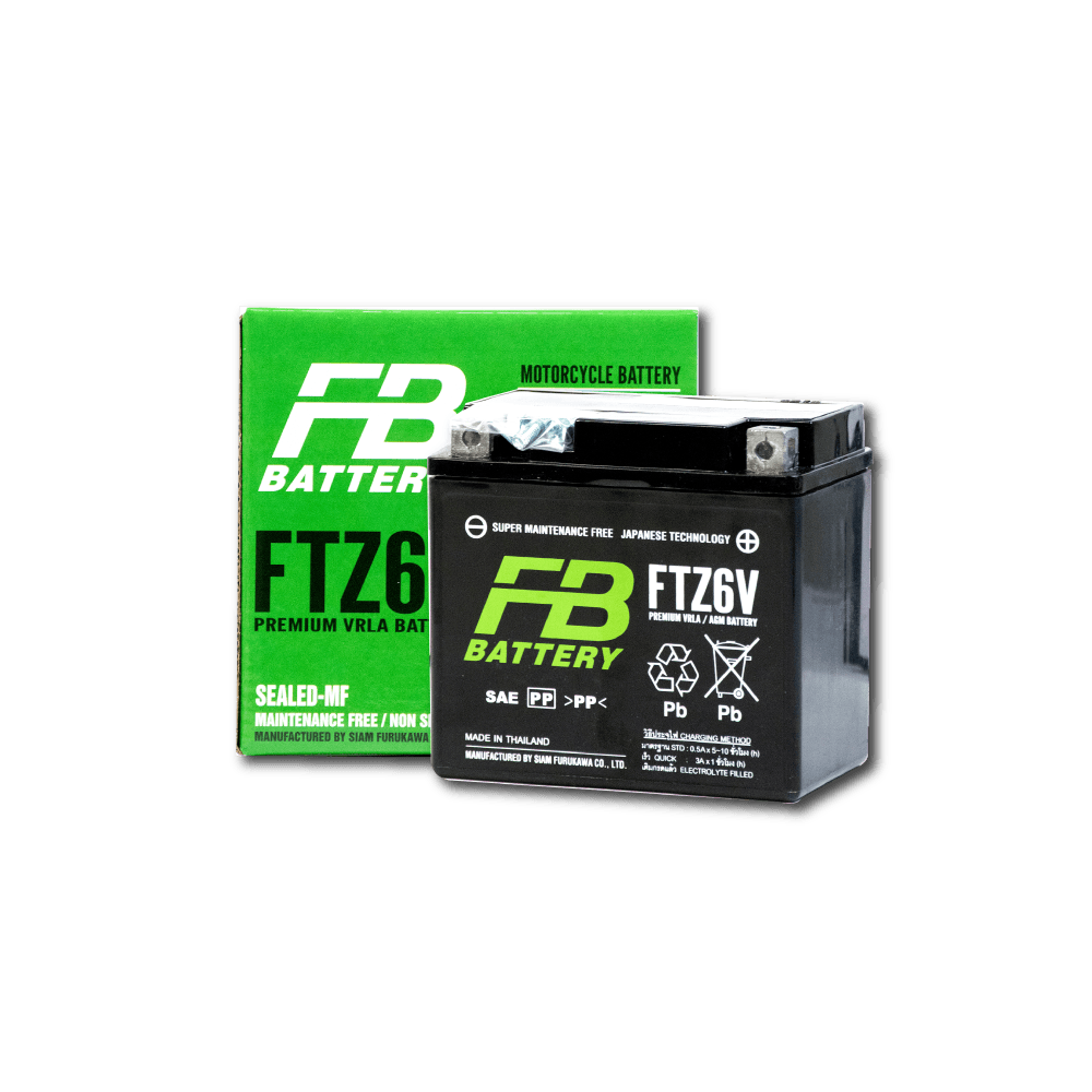FTZ6V FB แบตเตอรี่ Maintenance Free แบตแห้ง FTZ6V 12V 5.3Ah ใช้สำหรับ PHANTOM200, CBR150, PCX150 (New Model) ชาร์จมาพร้อมใช้งาน