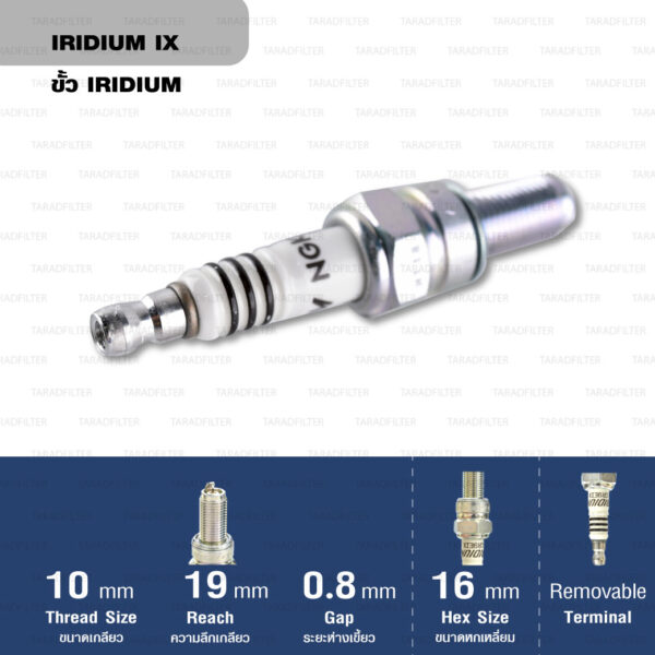 หัวเทียน NGK CR9EIX ขั้ว Iridium ใช้สำหรับ Benelli TNT300-600, Kawasaki Z800, Suzuki GSX750, Yamaha YZF-R15 ตัวเก่า, Mslaz - Made in Japan