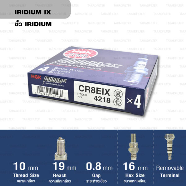 หัวเทียน NGK CR8EIX ขั้ว Iridium ใช้สำหรับ New Vespa , CBR150, Ninja250, Ninja300, YZF-R3, Gladius, V-storm - Made in Japan