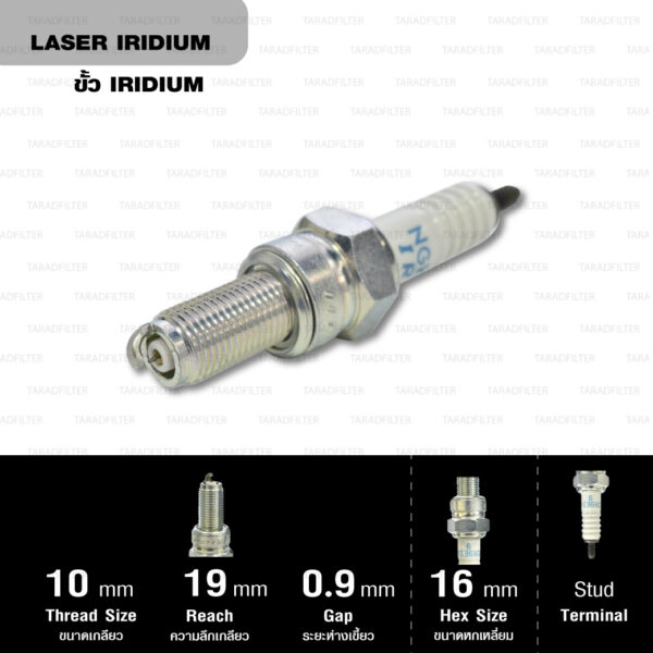 NGK หัวเทียน Laser Iridium ขั้ว Iridium ติดรถ CR9EIA-9 ใช้สำหรับมอเตอร์ไซค์ Ninja650, Versys650, Er-6n, ZX-10R (2006--2015) - Made in Japan