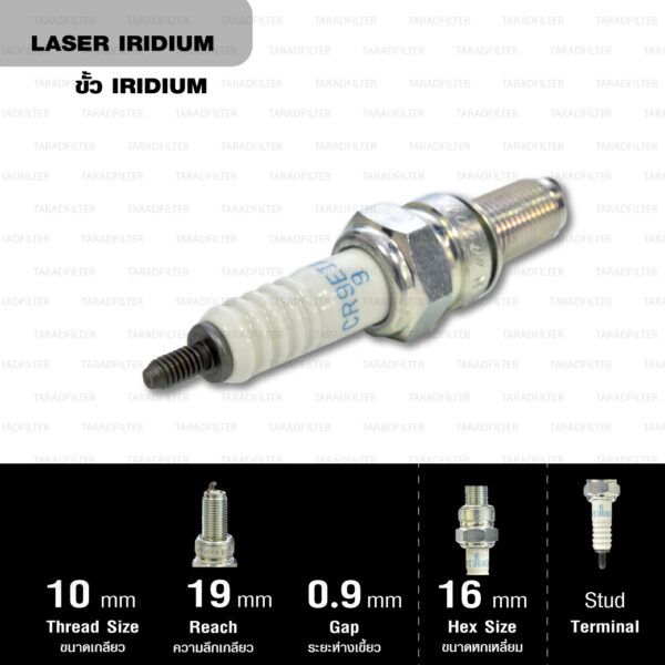 NGK หัวเทียน Laser Iridium ขั้ว Iridium ติดรถ CR9EIA-9 ใช้สำหรับมอเตอร์ไซค์ Ninja650, Versys650, Er-6n, ZX-10R (2006--2015) - Made in Japan