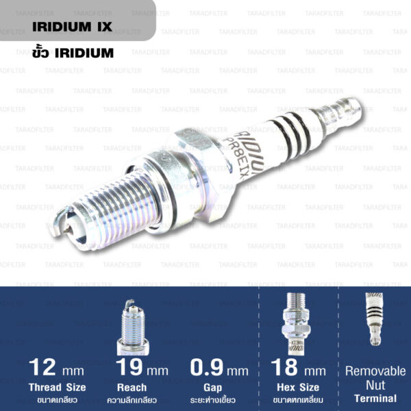 หัวเทียน NGK DPR8EIX-9 ขั้ว Iridium ใช้สำหรับ Triumph Thruxton, Scrambler, Bonneville T100 ตัว air cooler (1 หัว) - Made in Japan