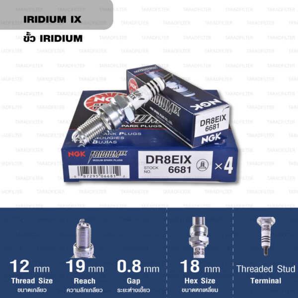 หัวเทียน NGK DR8EIX ขั้ว Iridium ใช้สำหรับ Stallions Centaur 250, BMW F650, Suzuki GSX-R650, GPX Legend150s / GENTLEMAN 200 (1 หัว) - Made in Japan