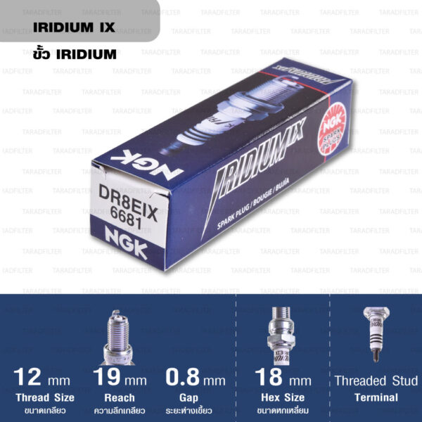 หัวเทียน NGK DR8EIX ขั้ว Iridium ใช้สำหรับ Stallions Centaur 250, BMW F650, Suzuki GSX-R650, GPX Legend150s / GENTLEMAN 200 (1 หัว) - Made in Japan