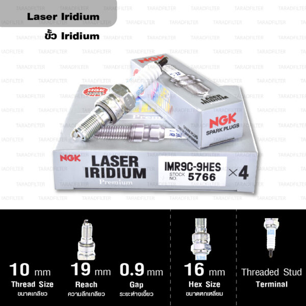 NGK หัวเทียน Laser Iridium ขั้ว Iridium ติดรถ IMR9C-9HES ใช้สำหรับมอเตอร์ไซค์ CBR1000RR ปี 2004-2007 (1 หัว) - Made in Japan