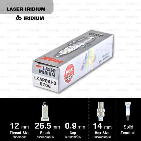 NGK หัวเทียน Laser Iridium ขั้ว Iridium ติดรถ LKAR8AI-9 ใช้สำหรับมอเตอร์ไซค์ KTM Duke200, RC200, Duke390, Duke690, Enduro690 (1 หัว) - Made in Japan