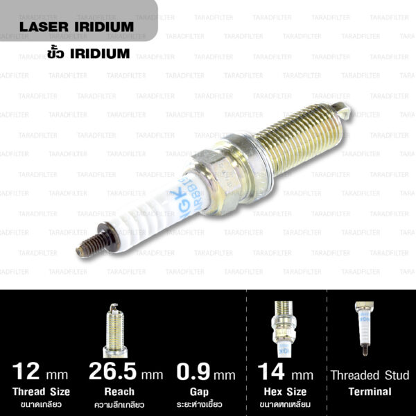 NGK หัวเทียน Laser Iridium ขั้ว Iridium ติดรถ LKAR8BI9 ใช้สำหรับมอเตอร์ไซค์ KTM Duke690 (Twin Spark) และ Adventure 1190 (Twin Spark) (1 หัว) - Made in Japan