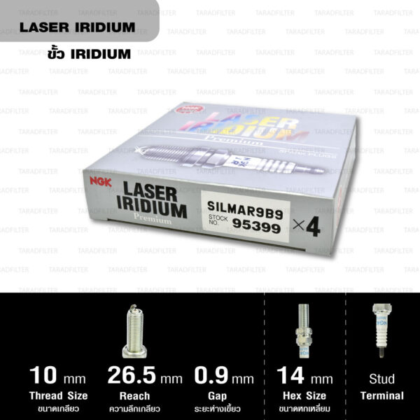 NGK หัวเทียน Laser Iridium ขั้ว Iridium ติดรถ SILMAR9B9 ใช้สำหรับมอเตอร์ไซค์ Kawasaki ZX-10 ปี 2016 ขึ้นไป และ Ninja H2, H2R (1 หัว) - Made in Japan