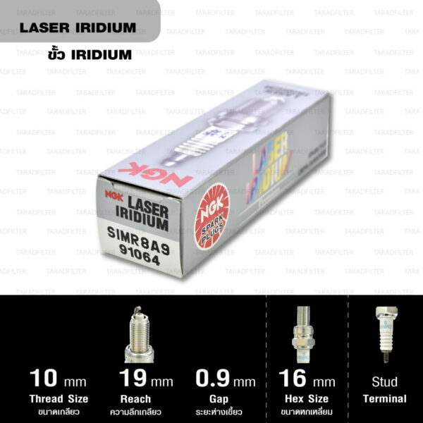 NGK หัวเทียน Laser Iridium ขั้ว Iridium ติดรถ SIMR8A9 ใช้สำหรับมอเตอร์ไซค์ CBR250, CBR300, CB300F , CB300R , CB500X, CBR500 (1 หัว) - Made in Japan