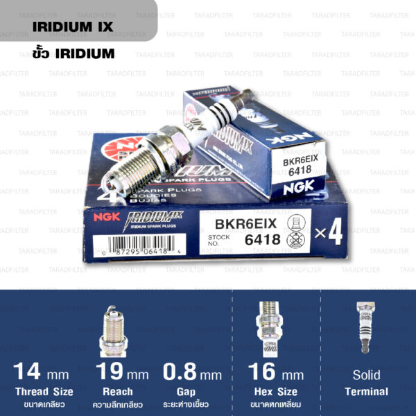 หัวเทียน NGK BKR6EIX ขั้ว Iridium ใช้สำหรับ Chevrolet Optra 1.6, 1.8 (1 หัว)