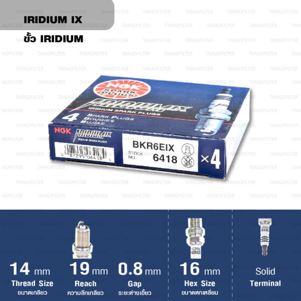 หัวเทียน NGK BKR6EIX ขั้ว Iridium ใช้สำหรับ Chevrolet Optra 1.6, 1.8 (1 หัว)