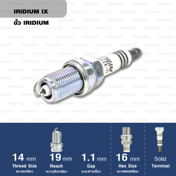 หัวเทียน NGK BKR6EIX-11 ขั้ว Iridium ใช้สำหรับ Chevrolet Cruze, Mitsubishi Lancer, Nissan Sunny Neo, Toyota Alphard, Avanza, Camry '91-'01