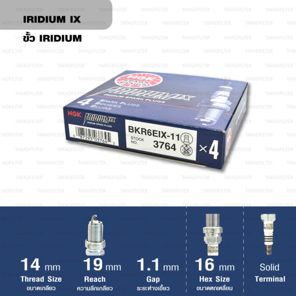 หัวเทียน NGK BKR6EIX-11 ขั้ว Iridium ใช้สำหรับ Chevrolet Cruze, Mitsubishi Lancer, Nissan Sunny Neo, Toyota Alphard, Avanza, Camry '91-'01