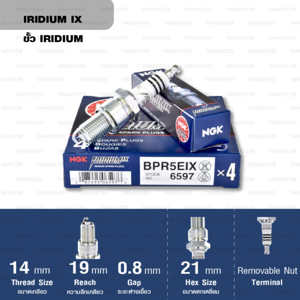 หัวเทียน NGK BPR5EIX ขั้ว Iridium ใช้สำหรับ Royal Enfield Classic 350 / Classic 500 / Bullet 350 / Bullet 500 / Thunderbird X 500 / Bullet Trials 500 (1 หัว) - Made in Japan