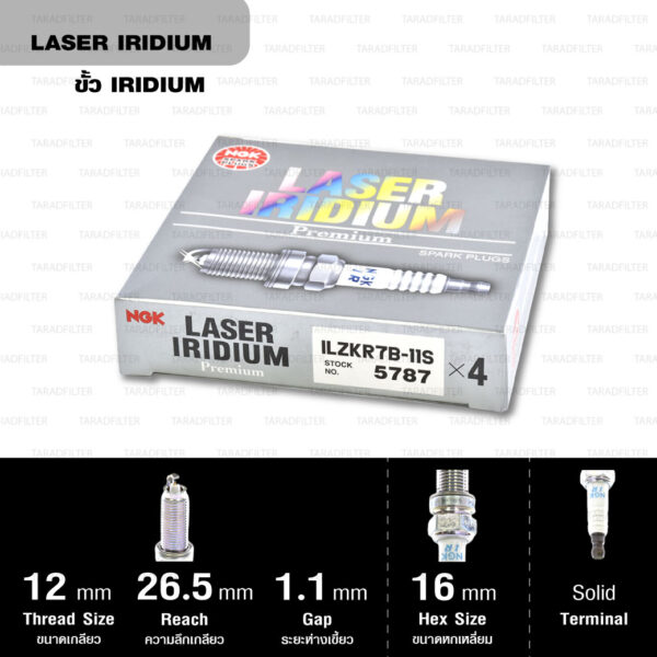 NGK หัวเทียน LASER IRIDIUM ILZKR7B-11S ใช้สำหรับรถยนต์ Honda CivicFB, New Accord 2.4L ’08/ ODYSSEY 2.4L [ K24Z i-VTEC ] (1 หัว) - Made in Japan