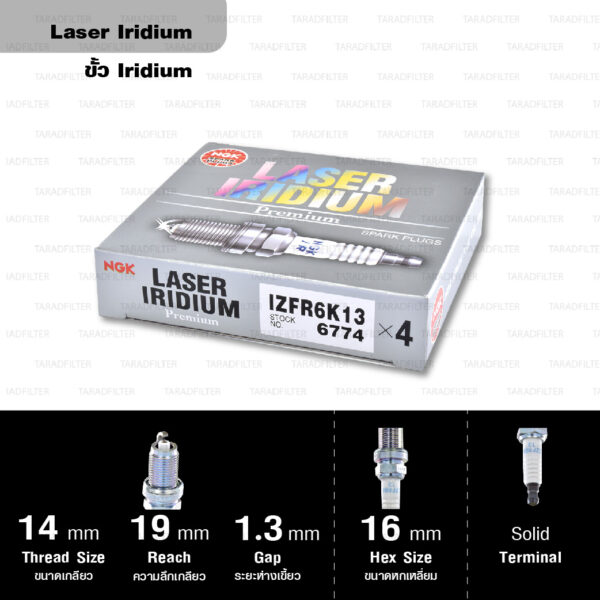 NGK หัวเทียน LASER IRIDIUM IZFR6K-13 ใช้สำหรับรถยนต์ Honda JAZZ CITY FREED [ L15A7 ] (1 หัว)