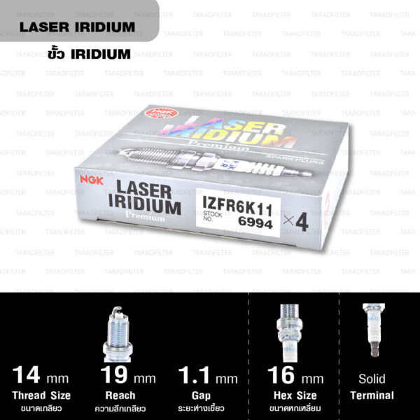 NGK หัวเทียน LASER IRIDIUM IZFR6K-11 ใช้สำหรับรถยนต์ Honda Civic FD1 FD3 FD7 1.8L/ 2.0L (1 หัว)