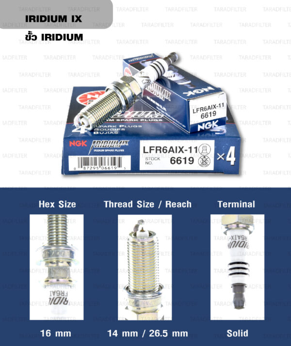 หัวเทียน NGK LFR6AIX-11 ขั้ว Iridium ใช้สำหรับ Toyota Fortuner 2.7L '05, Hilux Vigo 2.7L, Innova 2.0L '04 (1 หัว) - Made in Japan