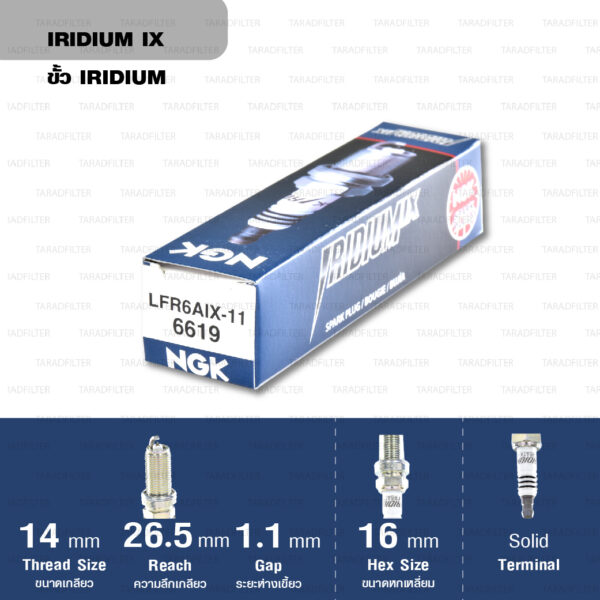 หัวเทียน NGK LFR6AIX-11 ขั้ว Iridium ใช้สำหรับ Toyota Fortuner 2.7L '05, Hilux Vigo 2.7L, Innova 2.0L '04 (1 หัว) - Made in Japan