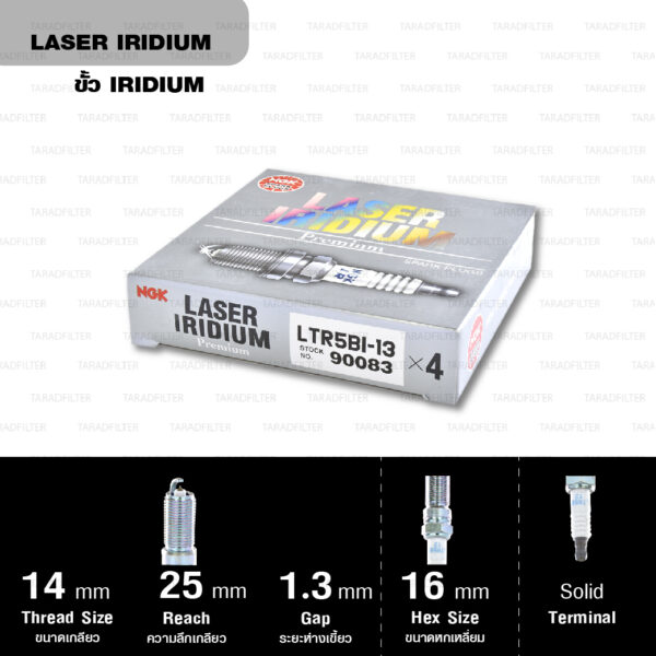 NGK หัวเทียน LASER IRIDIUM LTR5BI-13 ใช้สำหรับรถยนต์ Mazda 3 เครื่อง 2.0L, 2.3L / Mazda 6 2.5L (1 หัว) - Made in Japan