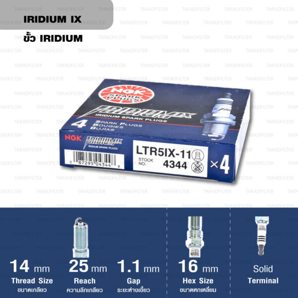 หัวเทียน NGK LTR5IX-11 ขั้ว Iridium ใช้สำหรับ Ford Fiesta 1.4/1.5/1.6L, Mazda 3 เครื่อง 2.0, 2.3L (1 หัว) - Made in Japan