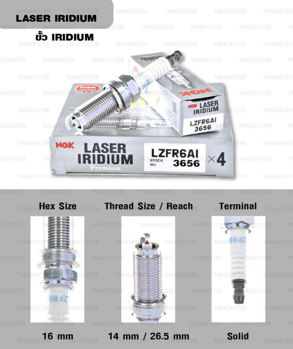 NGK หัวเทียน LASER IRIDIUM LZFR6AI ใช้สำหรับรถยนต์ Mitsubishi Space Wagon ’95-’11 【 4G69 】 (1 หัว) - Made in Japan