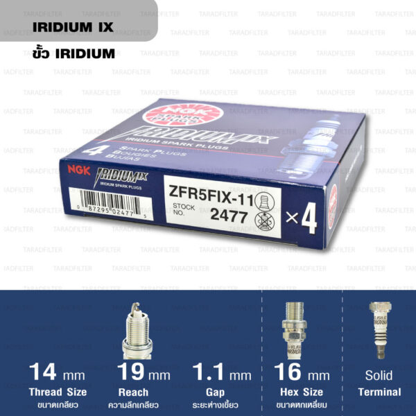 หัวเทียน NGK ZFR5FIX-11 ขั้ว Iridium ใช้สำหรับ Honda Accord, Mazda 323, Ford Laser Tierra (1 หัว) - Made in Japan