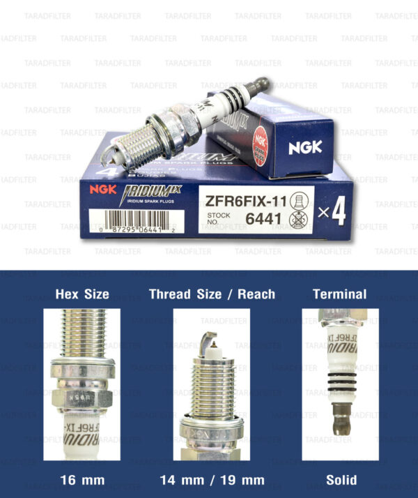 หัวเทียน NGK ZFR6FIX-11 ขั้ว Iridium ใช้สำหรับ Honda Civic Dimension, Accord V6, CRV 2.0,2.4, New CRV, New ODYSSEY, Chevrolet Cruze 1.8 (1 หัว)