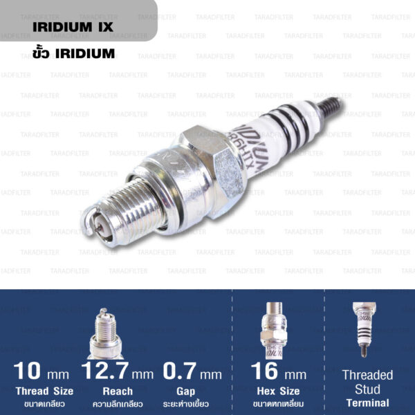 หัวเทียน NGK CR6HIX ขั้ว Iridium ใช้สำหรับ Dream, Wave, Nice, Hayate, Cheer, Kaze, Spark nano (1 หัว) - Made in Japan