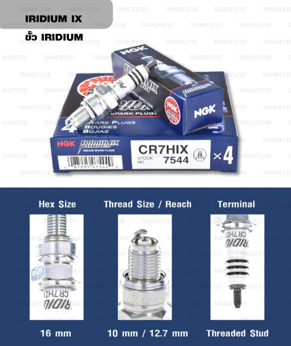 หัวเทียน NGK CR7HIX ขั้ว Iridium ใช้สำหรับ Fino, Mio, Fresh,Nouvo, Tiger (1 หัว) - Made in Japan