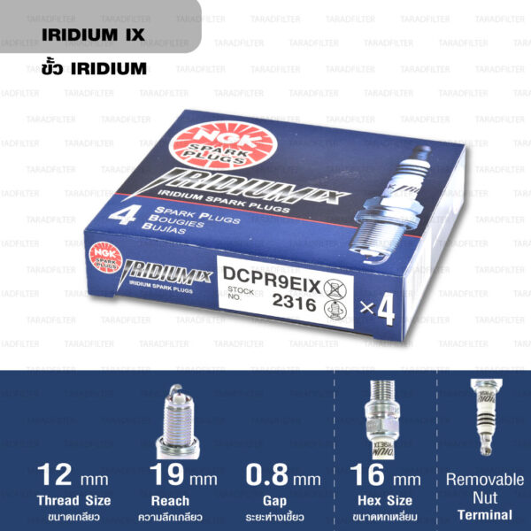 หัวเทียน NGK DCPR9EIX ขั้ว Iridium ใช้สำหรับ APRILIA RSV TUONO DUCATI 916 996 (1 หัว) - Made in Japan