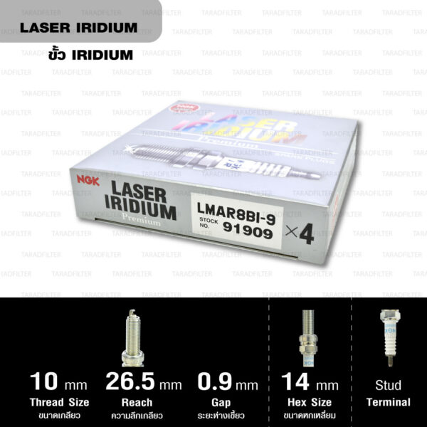 NGK หัวเทียน LASER IRIDIUM LMAR8BI-9 ใช้สำหรับ มอเตอร์ไซค์ บิ๊กไบค์ Forza300 / MT-07 / T100 T120 Thruxton R (1 หัว) - Made in Japan