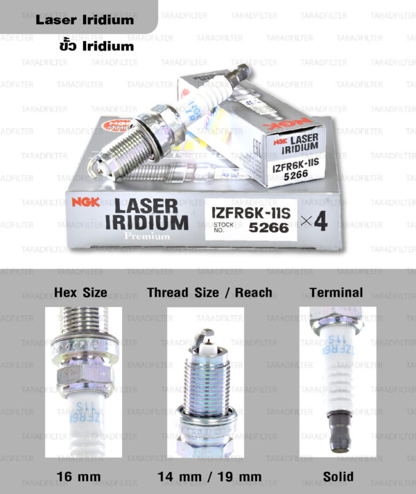 NGK หัวเทียน LASER IRIDIUM IZFR6K-11S ใช้สำหรับรถยนต์ Honda Civic FD1/ FD7/ FD4/ FD6 (R16A2, R18A1, R18A2), CR-V 3 2.0 (R20A2) (1 หัว) - Made in Japan