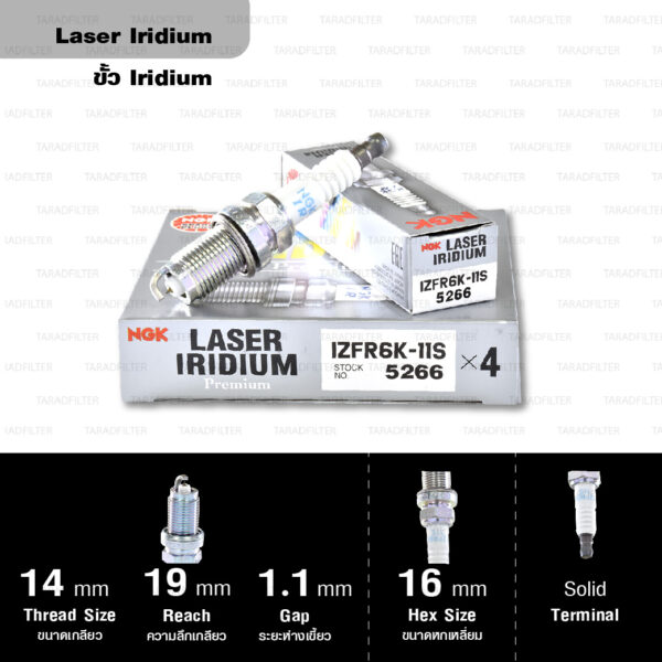 NGK หัวเทียน LASER IRIDIUM IZFR6K-11S ใช้สำหรับรถยนต์ Honda Civic FD1/ FD7/ FD4/ FD6 (R16A2, R18A1, R18A2), CR-V 3 2.0 (R20A2) (1 หัว) - Made in Japan