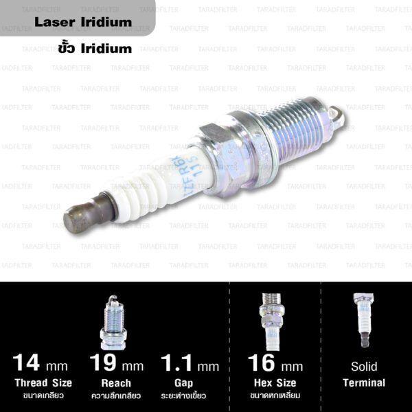 NGK หัวเทียน LASER IRIDIUM IZFR6K-11S ใช้สำหรับรถยนต์ Honda Civic FD1/ FD7/ FD4/ FD6 (R16A2, R18A1, R18A2), CR-V 3 2.0 (R20A2) (1 หัว) - Made in Japan