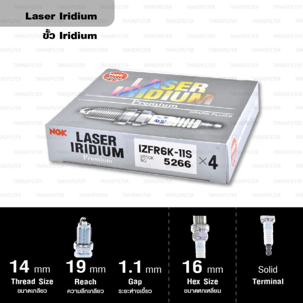 NGK หัวเทียน LASER IRIDIUM IZFR6K-11S ใช้สำหรับรถยนต์ Honda Civic FD1/ FD7/ FD4/ FD6 (R16A2, R18A1, R18A2), CR-V 3 2.0 (R20A2) (1 หัว) - Made in Japan