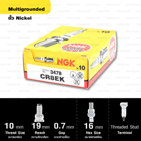 หัวเทียน NGK CR8EK ขั้ว Nickel Multigrounded ใช้สำหรับ New Vespa , CBR150, Ninja250, Ninja300, YZF-R3, Gladius, V-storm , TNT300 (1 หัว) – Made in Japan