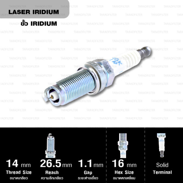 NGK หัวเทียน LASER IRIDIUM LZFR5BI-11 ใช้สำหรับรถยนต์ Mitsubishi Mirage [3A92] (1 หัว) - Made in Japan