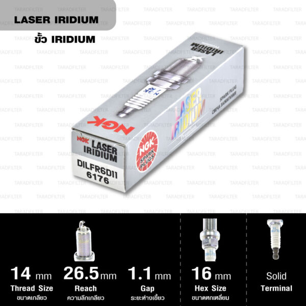 NGK หัวเทียน Laser Iridium ขั้ว Iridium ติดรถ DILFR6D11 ใช้สำหรับรถยนต์ มอเตอร์ไซค์ Mitsubishi Mirage 2012 มิราจ และ Attrage 2013 (แทนเบอร์ศูนย์ไทย DILFR6A11) (1 หัว) - Made in Japan