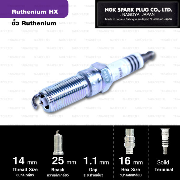 NGK หัวเทียน Ruthenium HX ขั้ว Ruthenium LTR5AHX ใช้สำหรับรถ Ford Fiesta 1.4/1.5/1.6L, Mazda 3 เครื่อง 2.0, 2.3L - Made in Japan