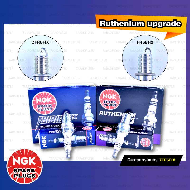 NGK หัวเทียน Ruthenium HX ขั้ว Ruthenium ติดรถ FR6BHX-S ใช้สำหรับรถยนต์ มอเตอร์ไซค์ Honda Civic , City, CRV, Freed, Jazz - Made in Japan