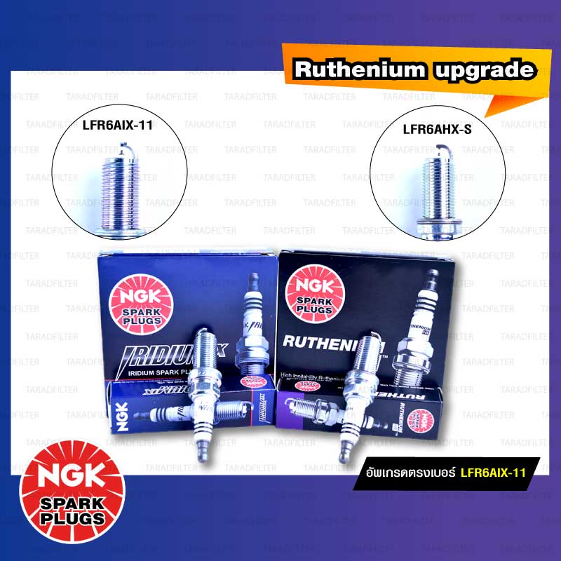 NGK หัวเทียน Ruthenium HX ขั้ว Ruthenium ติดรถ LFR6AHX-S ใช้สำหรับรถ Toyota Fortuner 2.7L ’05, Hilux Vigo 2.7L, Innova 2.0L ’04 - Made in Japan