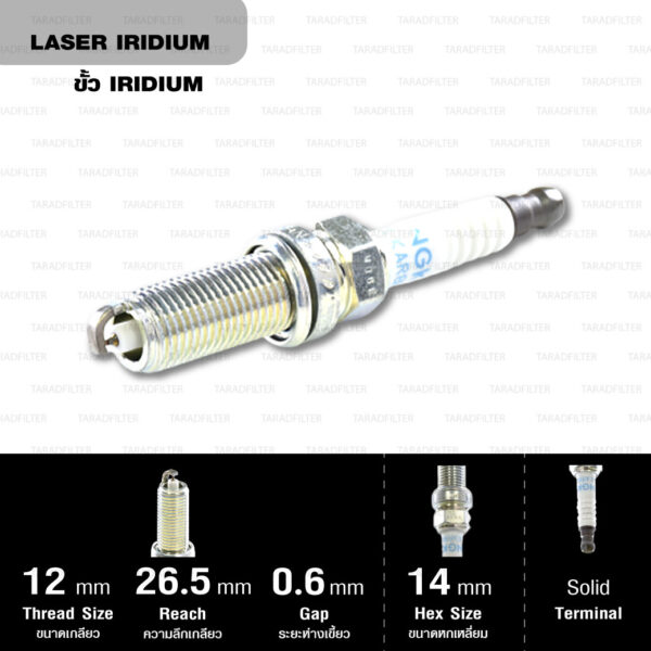 NGK หัวเทียนขั้ว LASER IRIDIUM ILKAR8H6 ใช้สำหรับรถยนต์ Subaru Forester 2.5 ’14 – ’16, Forester 2.0 ’14-’16, WRX (1 หัว) - Made in Japan