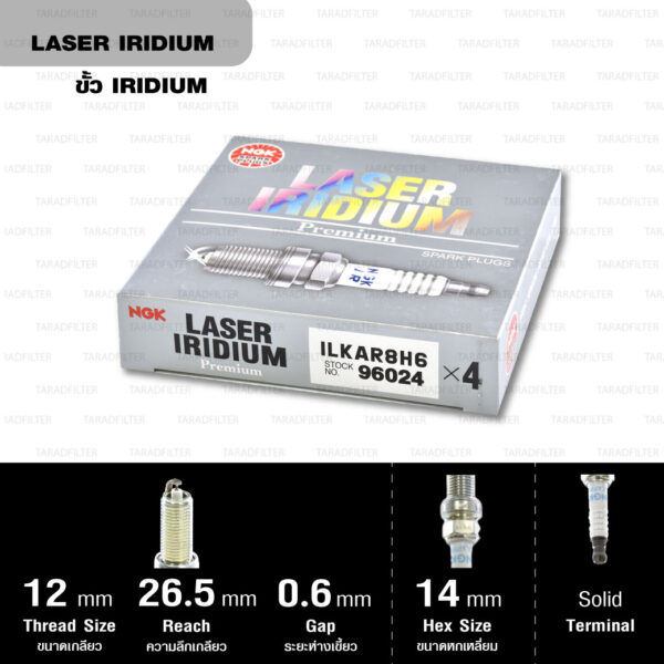 NGK หัวเทียนขั้ว LASER IRIDIUM ILKAR8H6 ใช้สำหรับรถยนต์ Subaru Forester 2.5 ’14 – ’16, Forester 2.0 ’14-’16, WRX (1 หัว) - Made in Japan