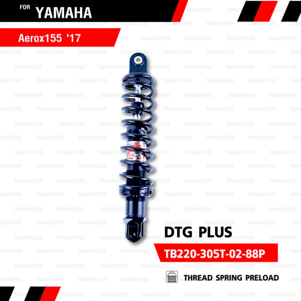 YSS โช๊คแก๊ส DTG PLUS ใช้อัพเกรดสำหรับ Yamaha AEROX【 TB220-305T-02-88P】 โช้คอัพแก๊สกระบอก 2 ชั้น แกนดำสปริงดำ [ โช๊ค YSS แท้ 100% พร้อมประกันศูนย์ 6 เดือน ]