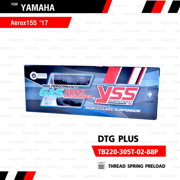 YSS โช๊คแก๊ส DTG PLUS ใช้อัพเกรดสำหรับ Yamaha AEROX【 TB220-305T-02-88P】 โช้คอัพแก๊สกระบอก 2 ชั้น แกนดำสปริงดำ [ โช๊ค YSS แท้ 100% พร้อมประกันศูนย์ 6 เดือน ]