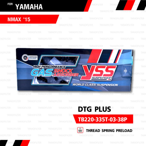 YSS โช๊คแก๊ส DTG PLUS ใช้อัพเกรดสำหรับ Yamaha NMAX【 TB220-335T-03-38P】 โช้คอัพแก๊สกระบอก 2 ชั้น แกนทองสปริงดำ [ โช๊ค YSS แท้ ประกันโรงงาน 6 เดือน ]