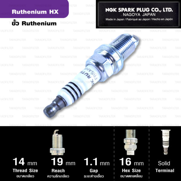 NGK หัวเทียน Ruthenium HX ขั้ว Ruthenium FR5AHX ใช้สำหรับรถ Corolla, Vios, Mazda 323, Honda Jazz GD , City ปีเก่า - Made in Japan