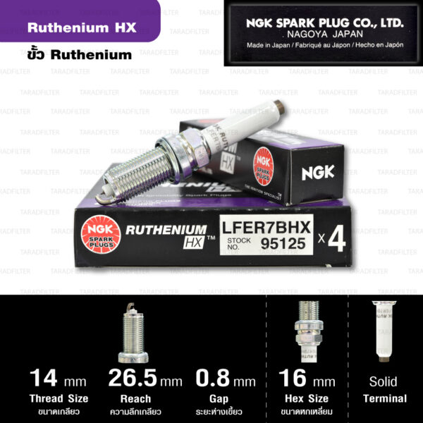 NGK หัวเทียน Ruthenium HX ขั้ว Ruthenium LFER7BHX ใช้สำหรับรถ VOLKSWAGEN BEETLE / AUDI A3 , A4 , A6 - Made in Japan