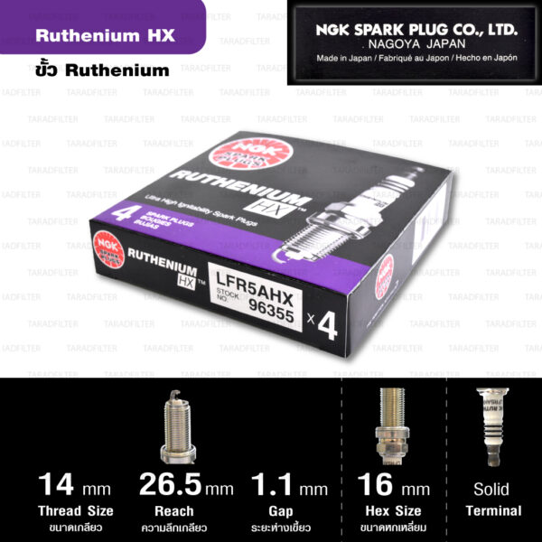 NGK หัวเทียน Ruthenium HX ขั้ว Ruthenium LFR5AHX ใช้สำหรับรถ Nissan Teana 2.3L ( ใช้อัพเกรด LFR5AIX-11 ตรงรุ่น ) - Made in Japan